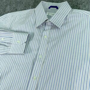 Teddy Stratford Men Shirt 5 Blue Grey Striped Zip Fit Hidden Zipper XL Button Up